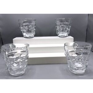 Luminarc DeLeon Tequila Skull Mugs Clear Glass Barware Set of 4 NEW